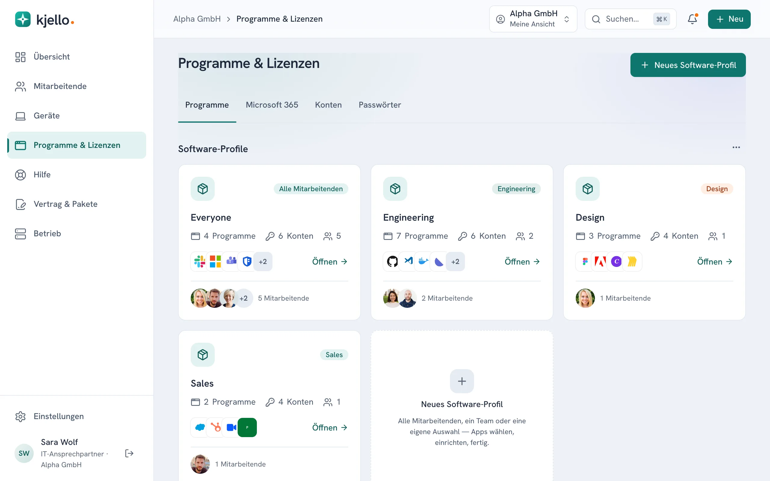 Programme & Lizenzen mit den Software-Profilen und Programmen der Firma